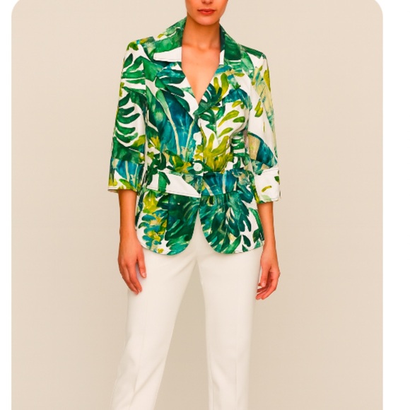 Lafayette 148 New York Womens Blazer Jacket Size 8 Tropical Palm Leaf Print - Picture 2 of 16